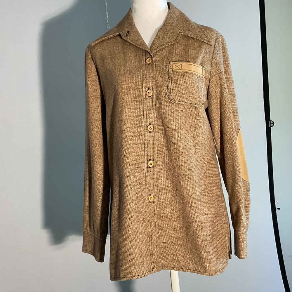 Vintage 1970s Leslie Fay Personals Wool Blend Shirt | Elbow Patch Overshirt